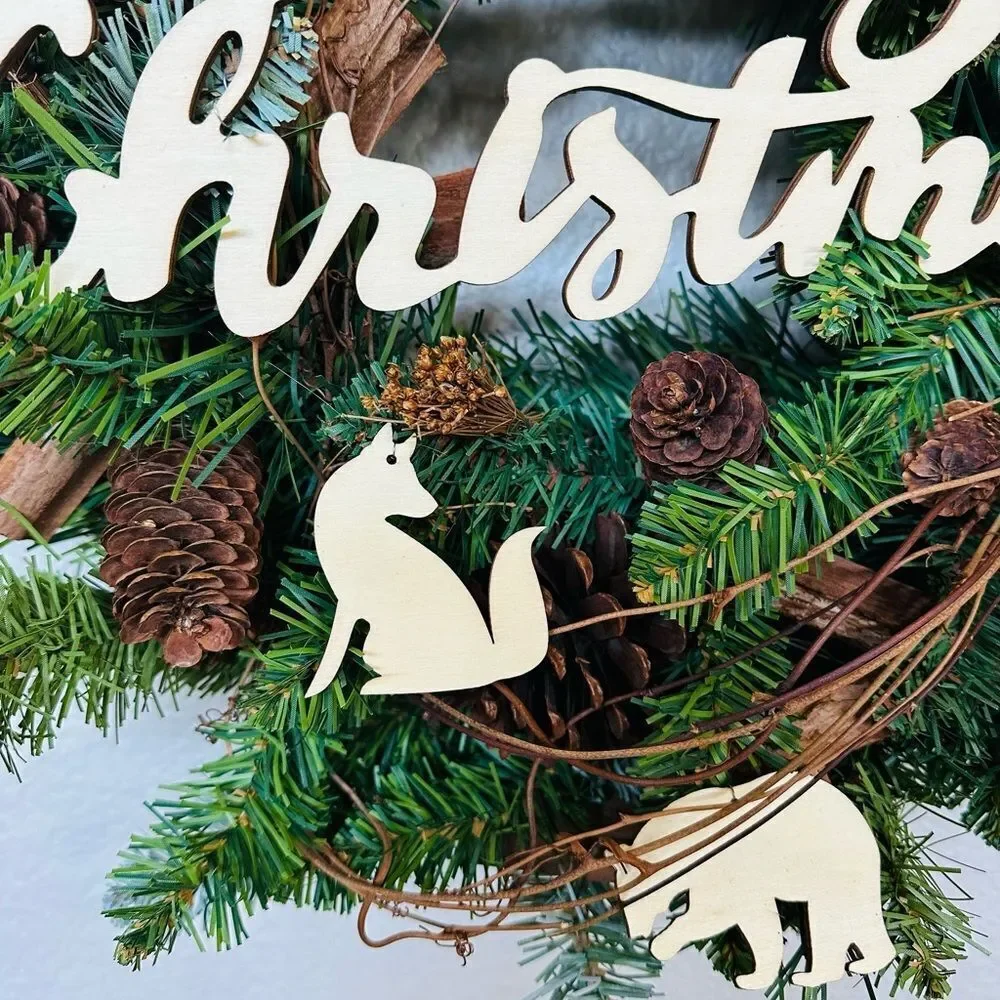 Christmas Woodlands Forest Animals Holiday Rustic Winter Wreath Decor